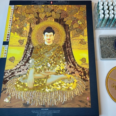 DIY Bộ Tự Đính Kim Sa - Phật Thích Ca Cây Bồ Đề - Vàng Kim